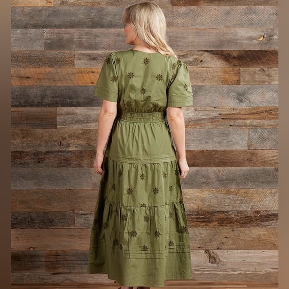Olive Green Embroidered Maxi Dress - Picture 2 of 5